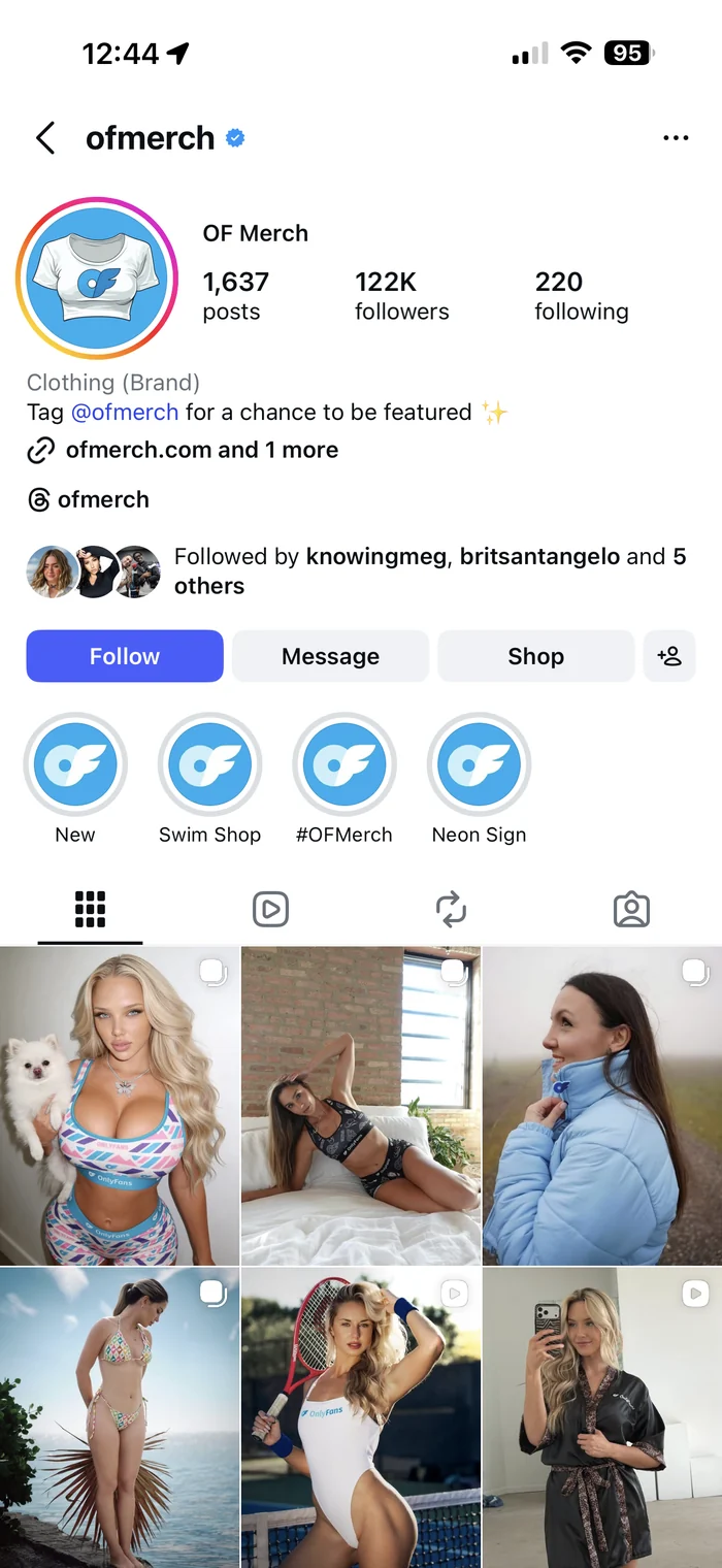OF Merch Instagram profile